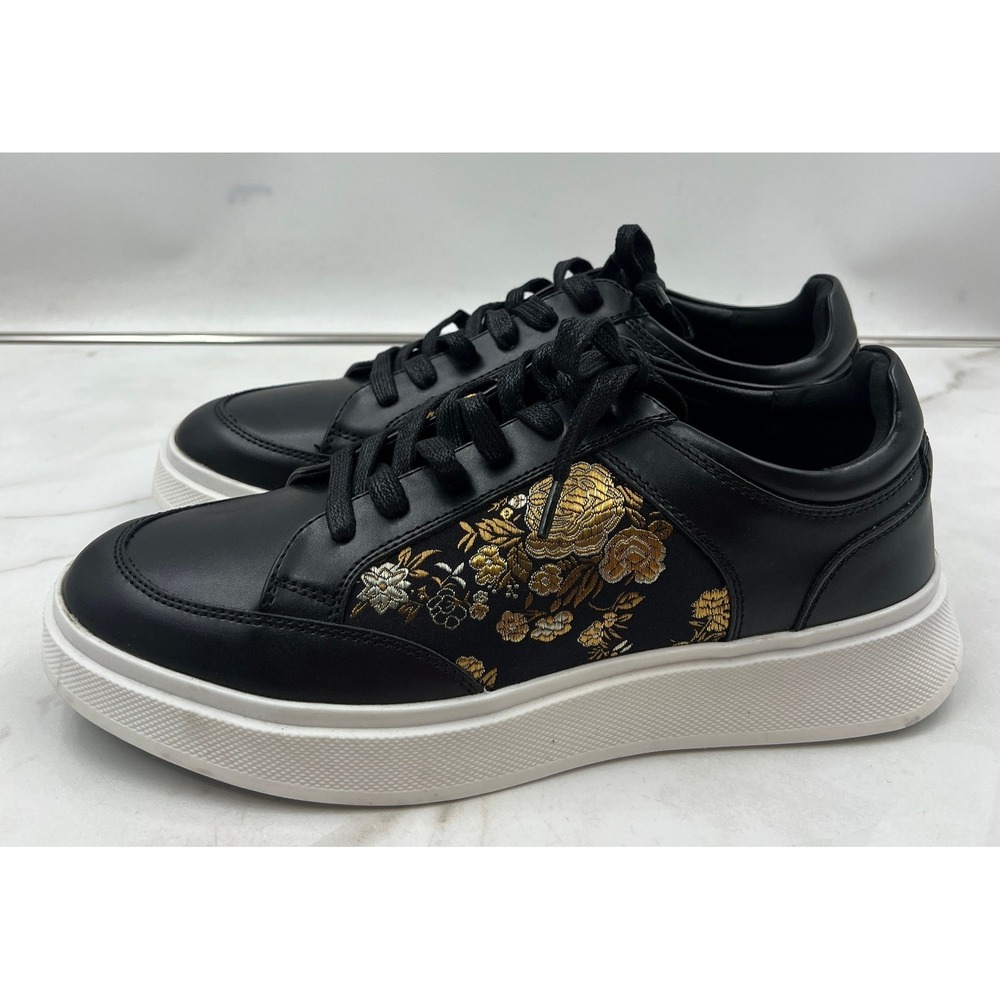 Faranzi Galen Sneaker Shoes Men's Size 10 Black Gold Floral Brocade Platform